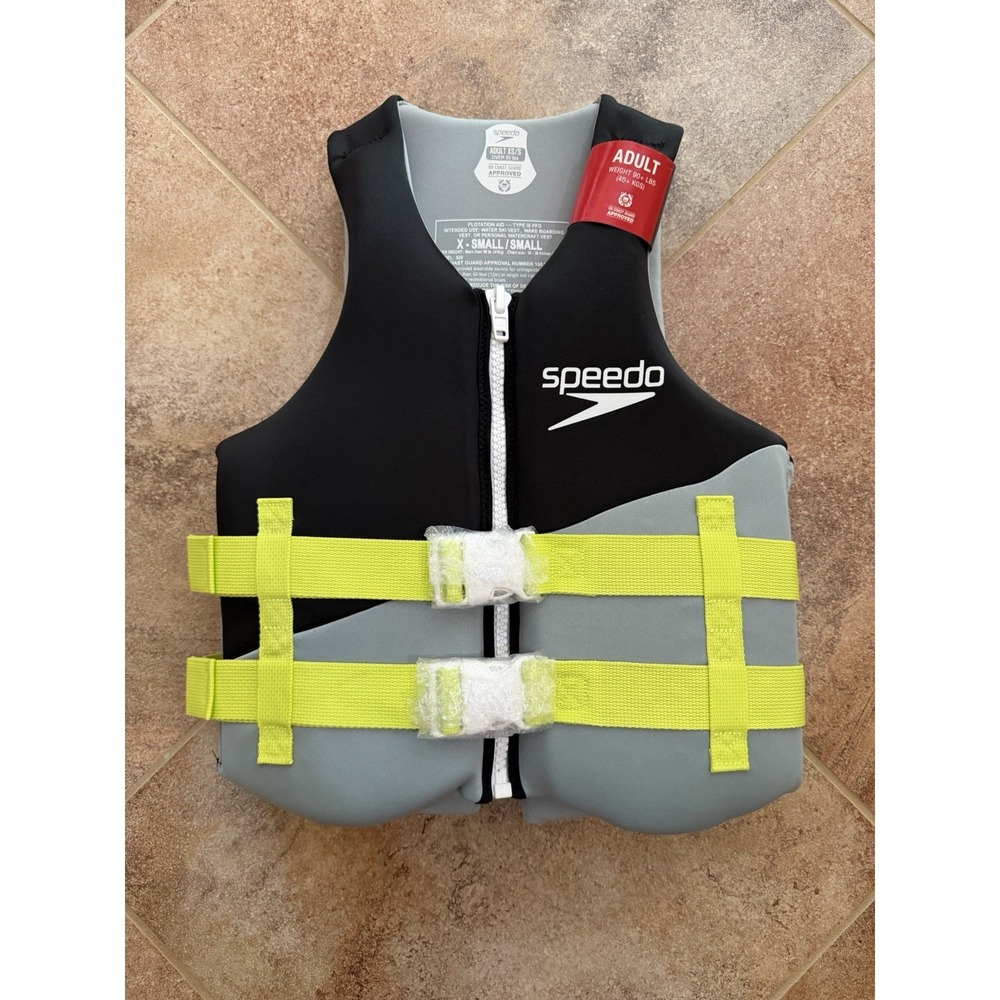 Speedo Adult Life Jacket Vest Black & Gray Size XS/Small 90lbs+